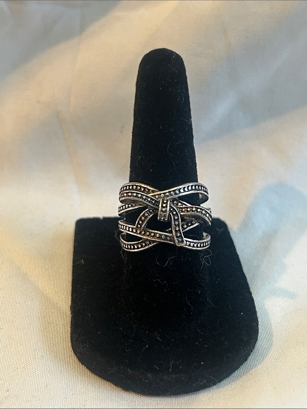 Sterling-Style Black and Silver Knot Ring
